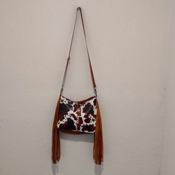 Texas Style Cow Print Purses Accessories - NWT Texas Cow print Purse with Fringe size Medium